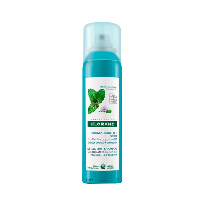 Spray de champô seco detox KLORANE azul com tampa transparente