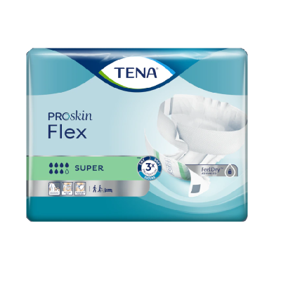 Embalagem de fraldas absorventes TENA Proskin Flex SUPER azul e verde