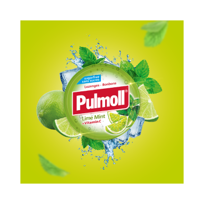 Pacote verde de pastilhas Pulmoll sabor Lima e Menta com vitamina C