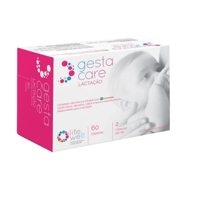 Caixa de suplemento alimentar Gesta Care Lactação com imagem de bebé a mamar