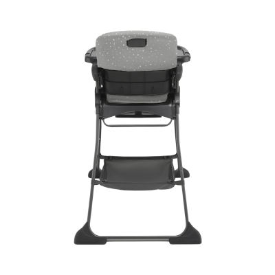 Cadeira alta para bebé cinza com padrão branco vista de trás