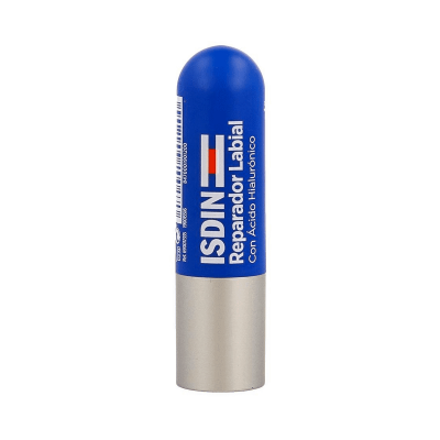 Bálsamo labial ISDIN reparador labial azul e prateado