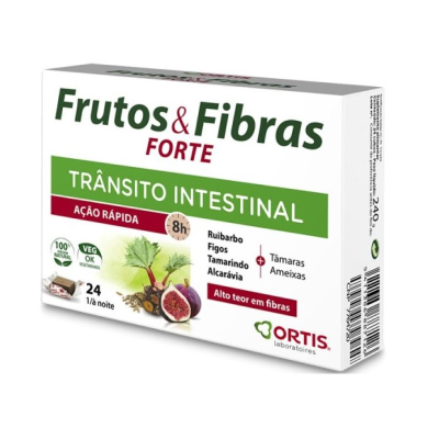 Caixa branca do suplemento alimentar Frutos & Fibras Forte para trânsito intestinal