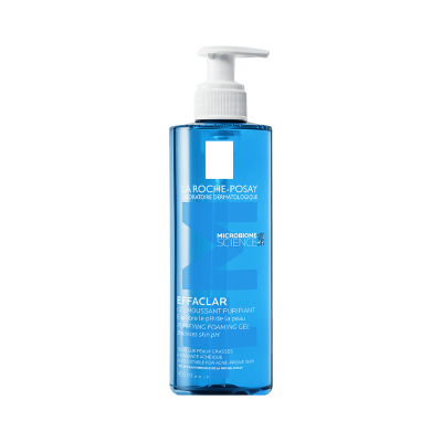 Frasco azul de gel com doseador branco da La Roche-Posay EFFACLAR