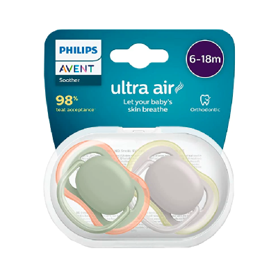 Embalagem de duas chupetas Philips Avent ultra air para bebés 6-18 meses
