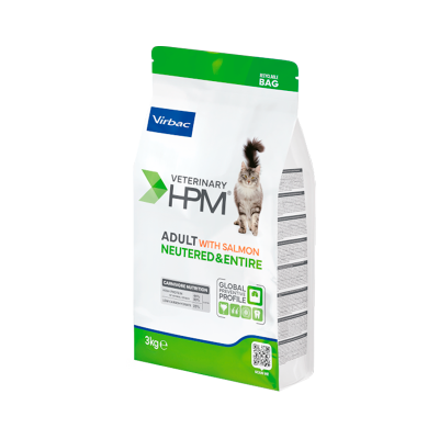 Saco de ração para gatos Veterinary HPM Virbac 3 kg sabor salmão