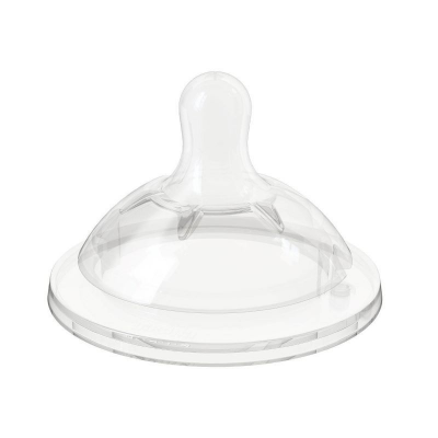 Tetina de biberão transparente em fundo branco