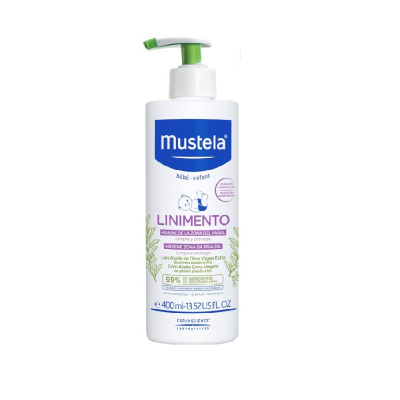 Frasco de loção Mustela Linimento para bebé com doseador verde