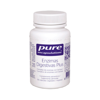 Frasco branco de suplemento alimentar Pure Encapsulations Enzimas Digestivas Plus