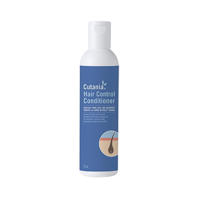 Condicionador Capilar Cutania Hair Control, frasco branco com rótulo azul e texto