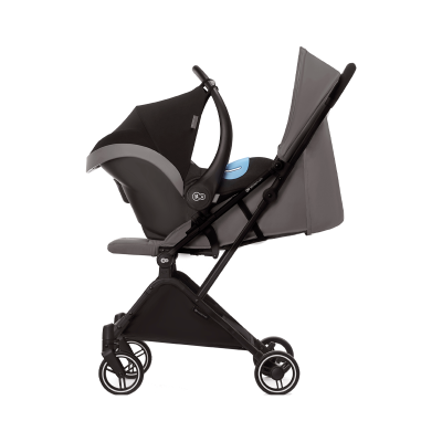 Carrinho de bebé cinza e preto com assento e capota