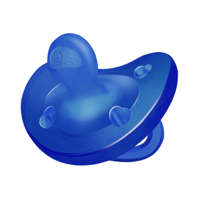 Chupeta azul translúcida com desenhos no bico