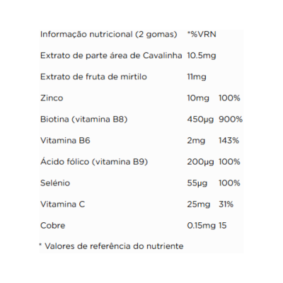 Etiqueta nutricional de suplemento com ingredientes e valores em português