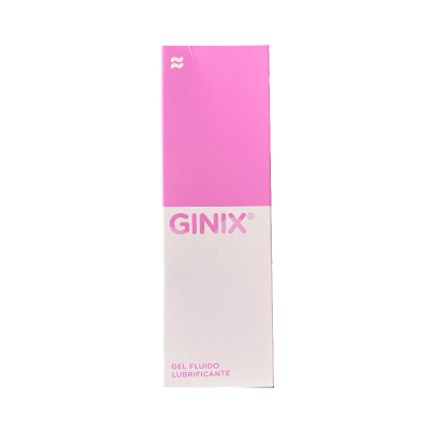 Embalagem rosa e branca de gel fluido lubrificante GINIX