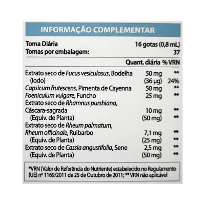 Rótulo com tabela nutricional e informações de dosagem diária em suplemento alimentar