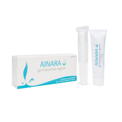 Gel hidratante vaginal AINARA com tubo e aplicador junto à caixa