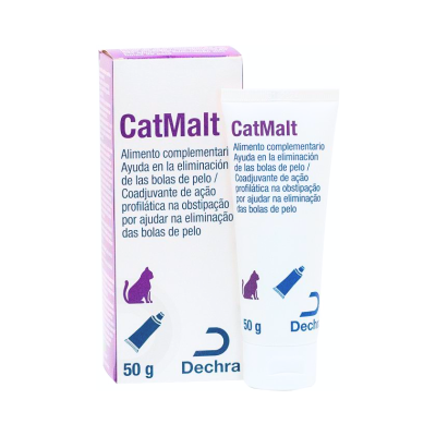 Embalagem e tubo de creme CatMalt para gatos 50g com texto em português e castelhano