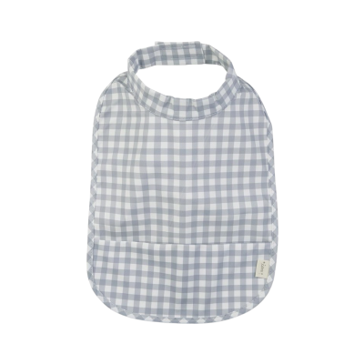 Babete de bebé xadrez cinza e branco com bolso frontal