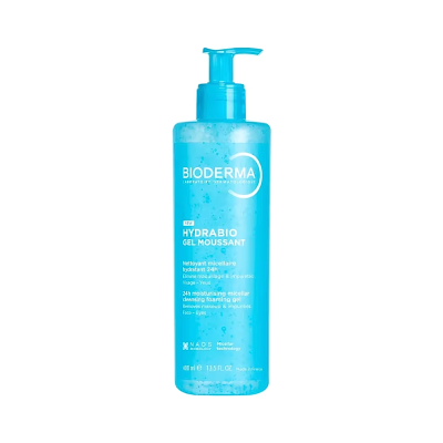 Frasco azul do gel micelar Bioderma Hydrabio com tampa pump