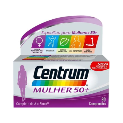 Embalagem de suplemento Centrum Mulher 50+ com 90 comprimidos