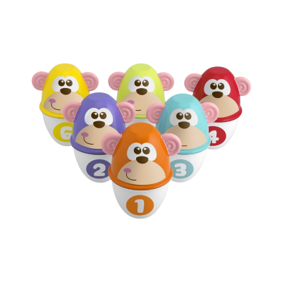 Brinquedos de plástico coloridos em forma de macaco com números de 1 a 6