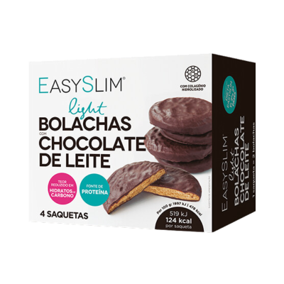 Embalagem de bolachas EasySlim light chocolate de leite com 4 saquetas