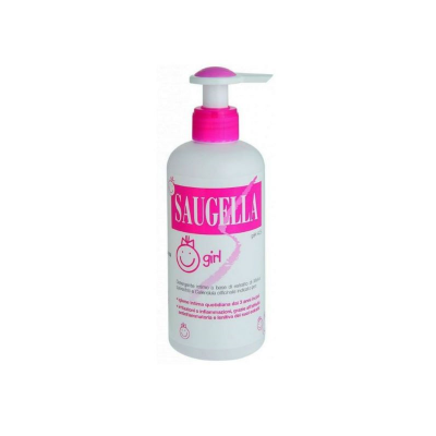Frasco Saugella Girl branco com tampa de bomba cor-de-rosa
