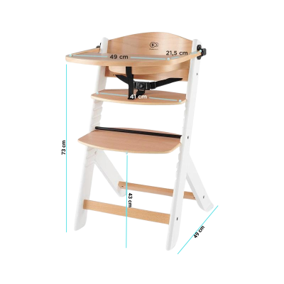 Cadeira alta de madeira clara e branca para crianças