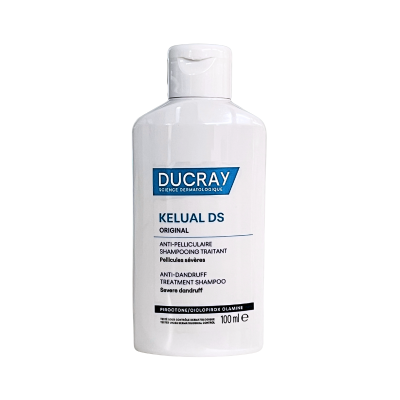 Frasco branco de champô anti-caspa DUCRAY KELUAL DS ORIGINAL 100 ml