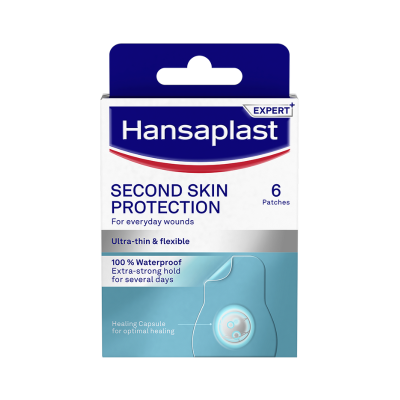 Caixa de pensos Hansaplast Second Skin Protection azul e branca
