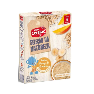 Caixa de cereais infantis Nestlé Cerelac seleção da natureza aveia, manga e banana