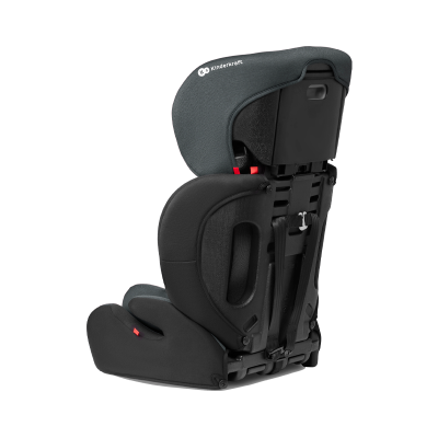 Cadeira auto infantil cinzenta e preta com cintos de segurança