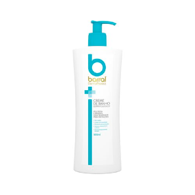 Frasco de creme de banho Barral Derm Protect branco com tampa azul