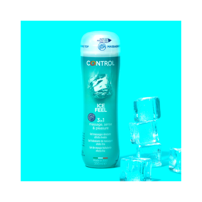 Frasco de gel hidratante massageador Control Ice Feel com cubos de gelo