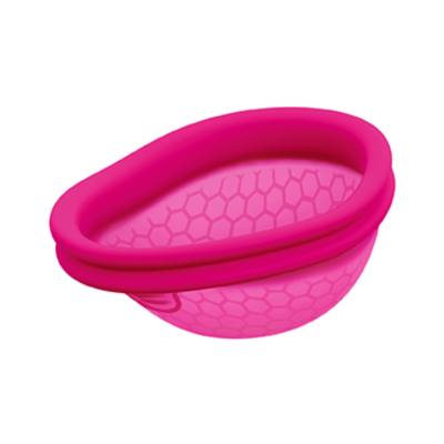 Coletor menstrual cor-de-rosa com padrão hexagonal e borda grossa