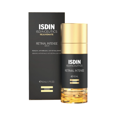 Frasco de sérum ISDIN Retinal Intense com embalagem preta e tampa dourada