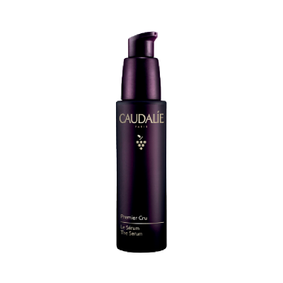 Frasco doseador preto e roxo Caudalie Premier Cru Le Sérum