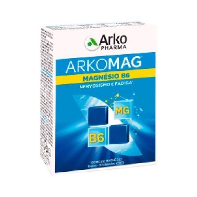 Embalagem do suplemento ARKOMAG Magnésio B6 para nervosismo e fadiga