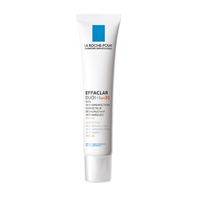 Tubo branco de creme La Roche-Posay Effaclar Duo+ SPF30