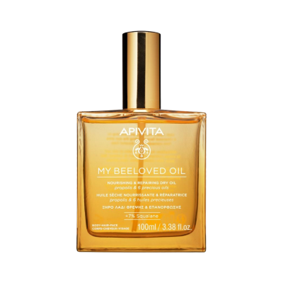 Frasco de óleo seco dourado APIVITA My Beeloved Oil 100ml