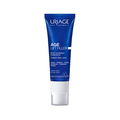 Frasco azul e branco de Age Lift Filler da URIAGE
