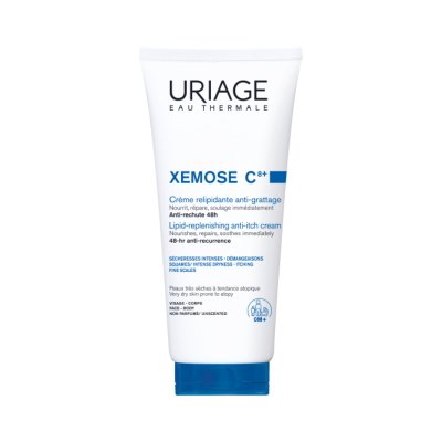 Creme anti-coceira Uriage Xemose em embalagem branca com tampa azul