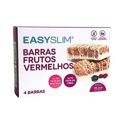 Caixa de barras de frutos vermelhos EASY SLIM com informações nutricionais
