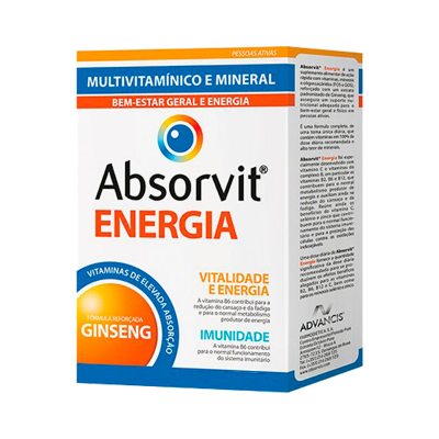 Caixa de suplemento Absorvit Energia multivitamínico e mineral com Ginseng
