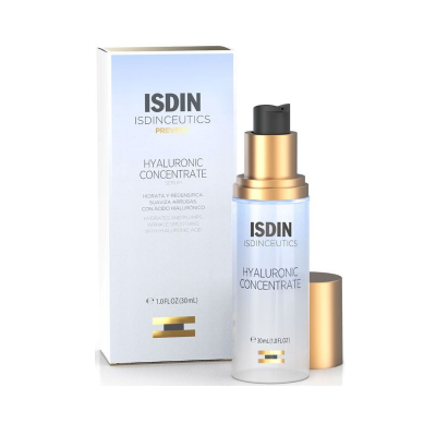 Concentrado Hyaluronic da ISDIN ISDINCEUTICS embalagem transparent e caixa ao lado