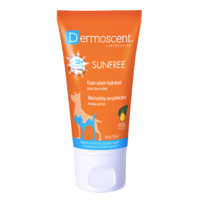 Frasco de protetor solar hidratante Dermoscent para cães e gatos