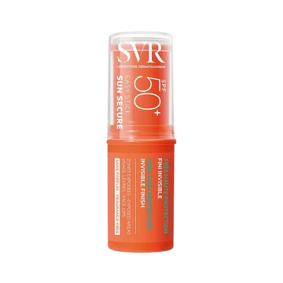 Stick de protetor solar SVR SPF 50+ laranja com tampa transparente