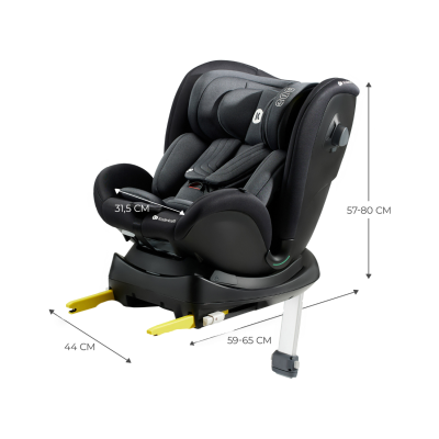 Cadeira de carro infantil Kinderkraft preta com base e suportes amarelos