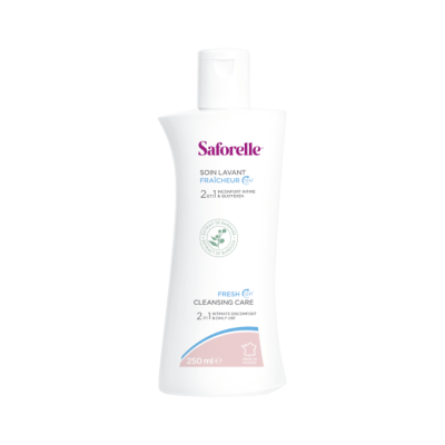 Frasco branco do produto Saforelle Soin Lavant Fraîcheur 12H 250 ml