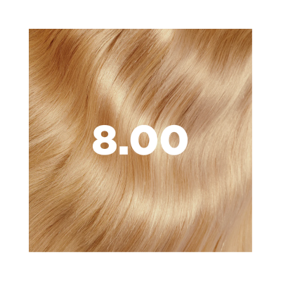 Cabelo louro claro liso e brilhante com o texto 8.00